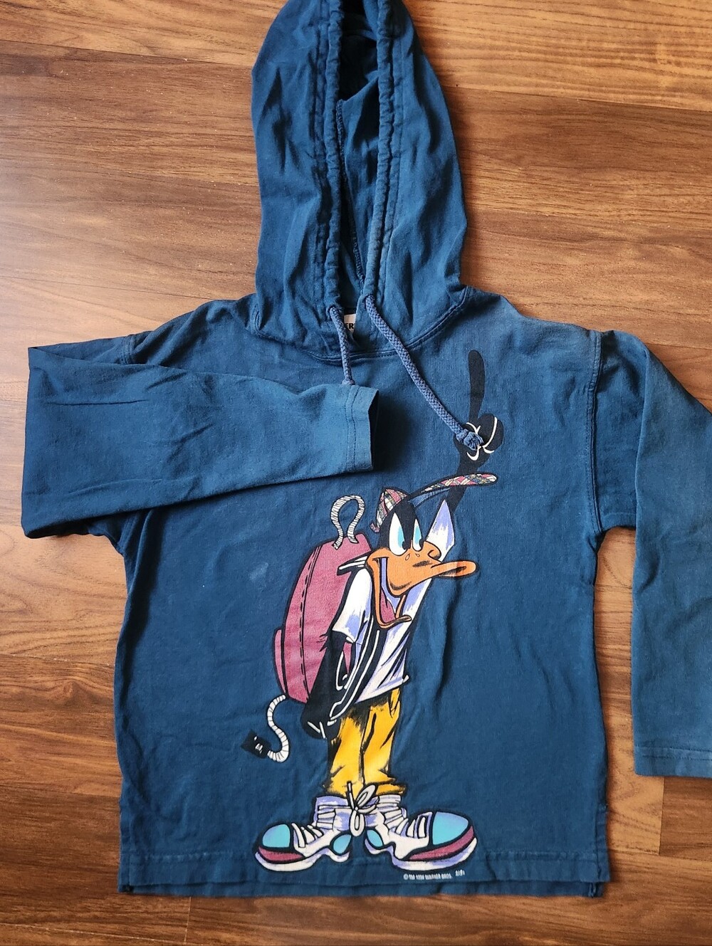 Vintage Jerry Leigh 1994 Looney Tunes Daffy Duck Blue Hoodie Cartoon Graphic